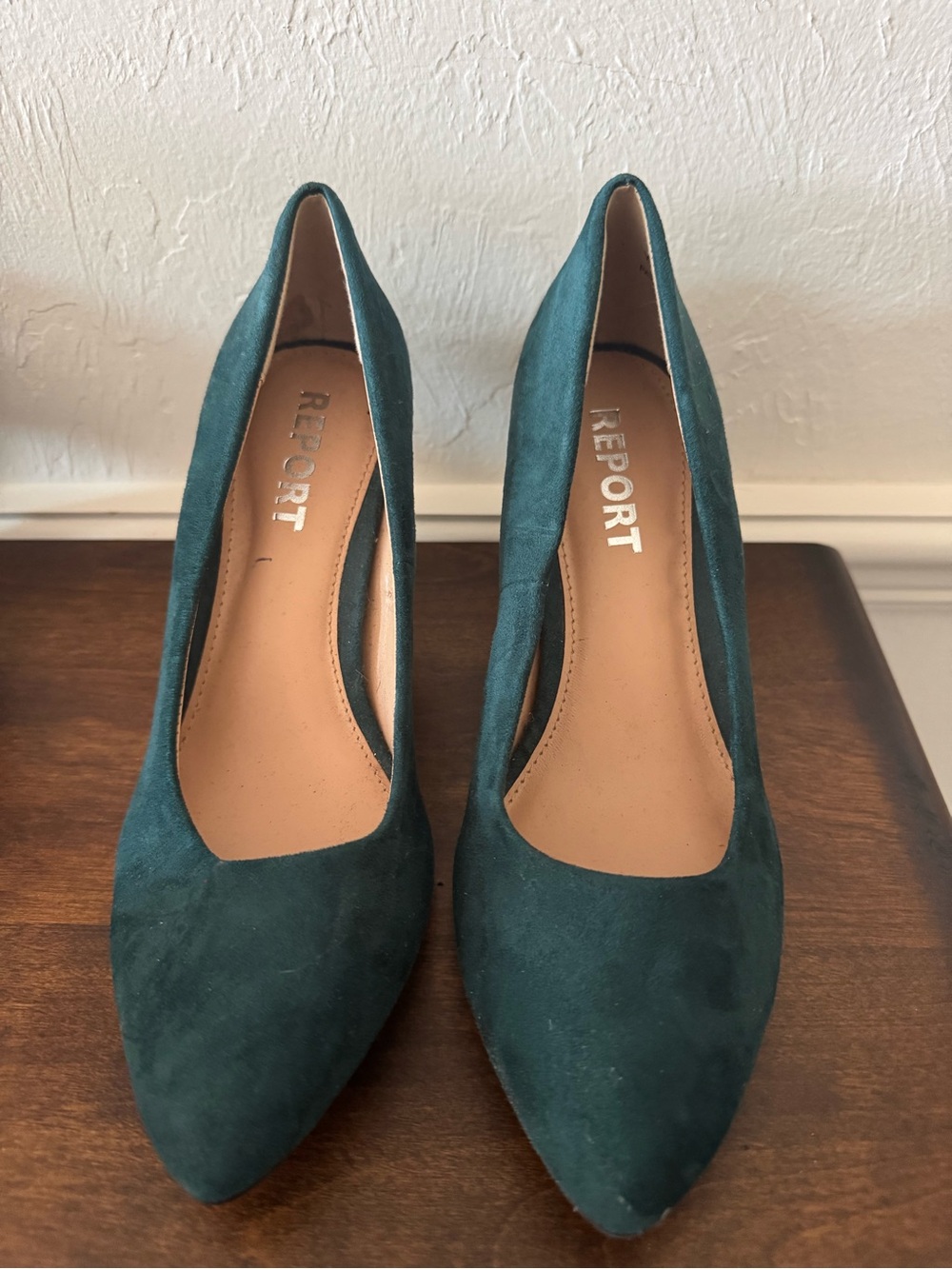 Report Teal Suede Pointed Toe Heels